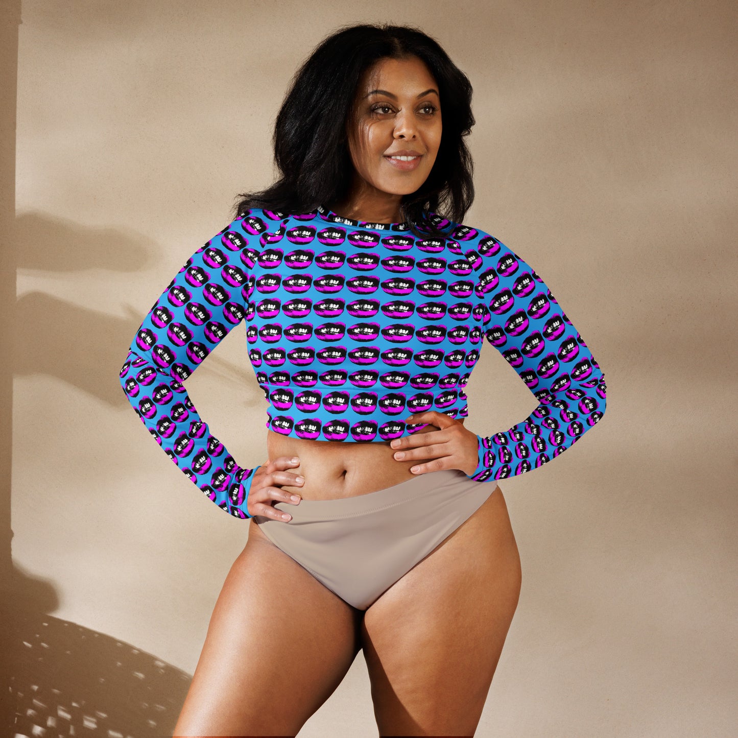Big Purple Lips Long Sleeve Crop: Trendy & Eco-Friendly