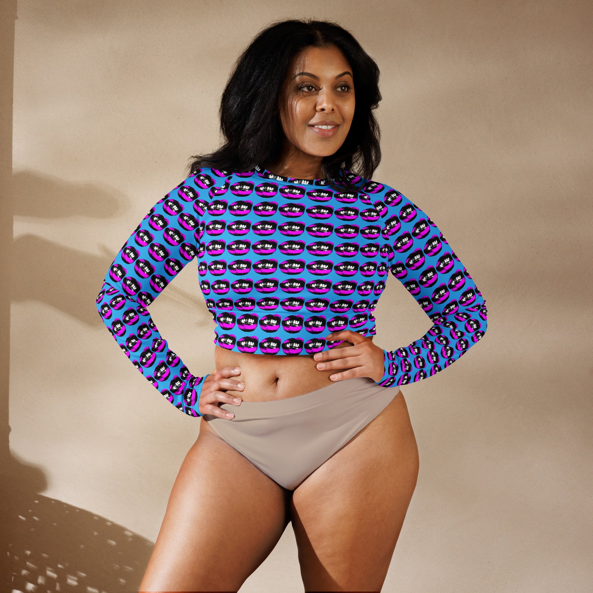 Big Purple Lips Long Sleeve Crop: Trendy & Eco-Friendly