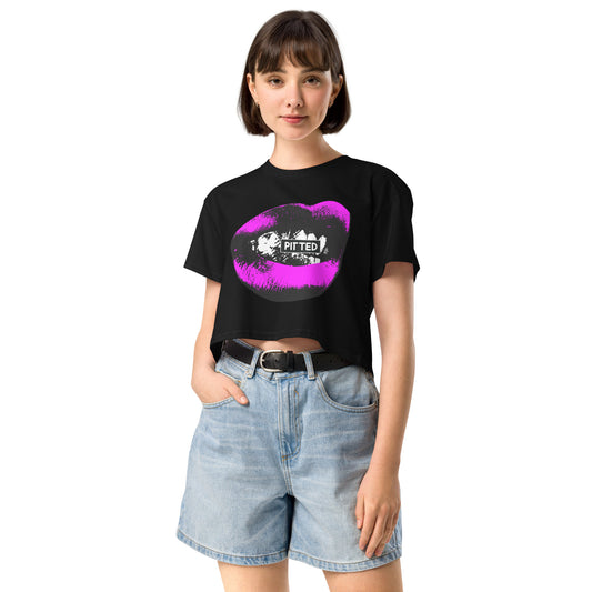 PITTED: Bold and Edgy: Big Purple Lips Graphic Crop Top