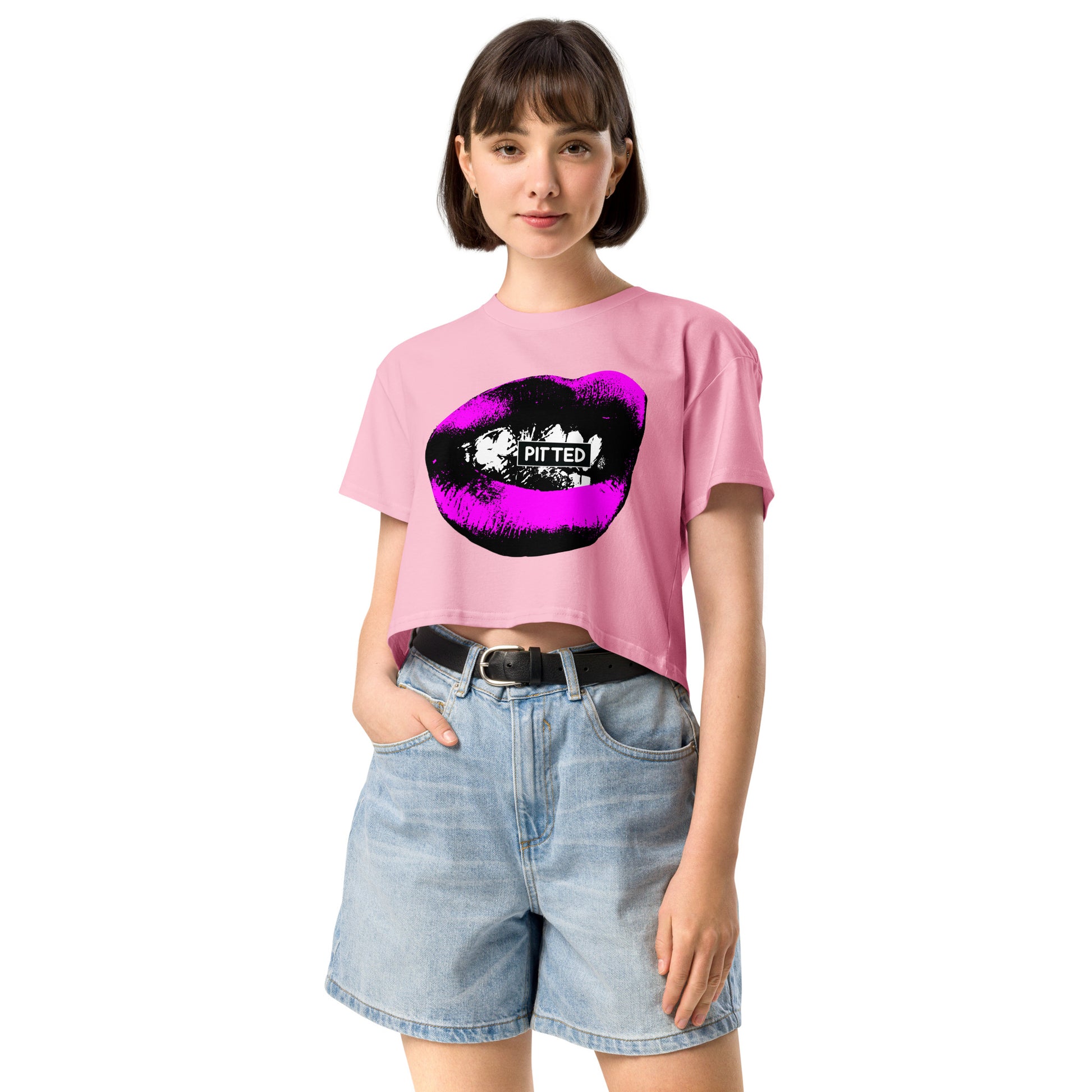 PITTED: Bold and Edgy: Big Purple Lips Graphic Crop Top