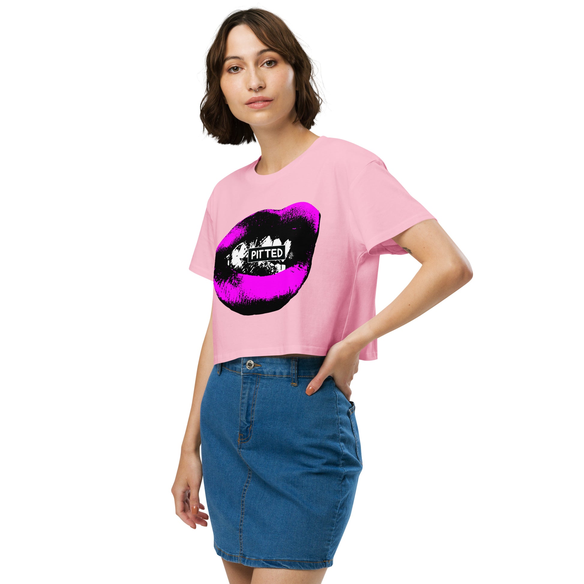 PITTED: Bold and Edgy: Big Purple Lips Graphic Crop Top