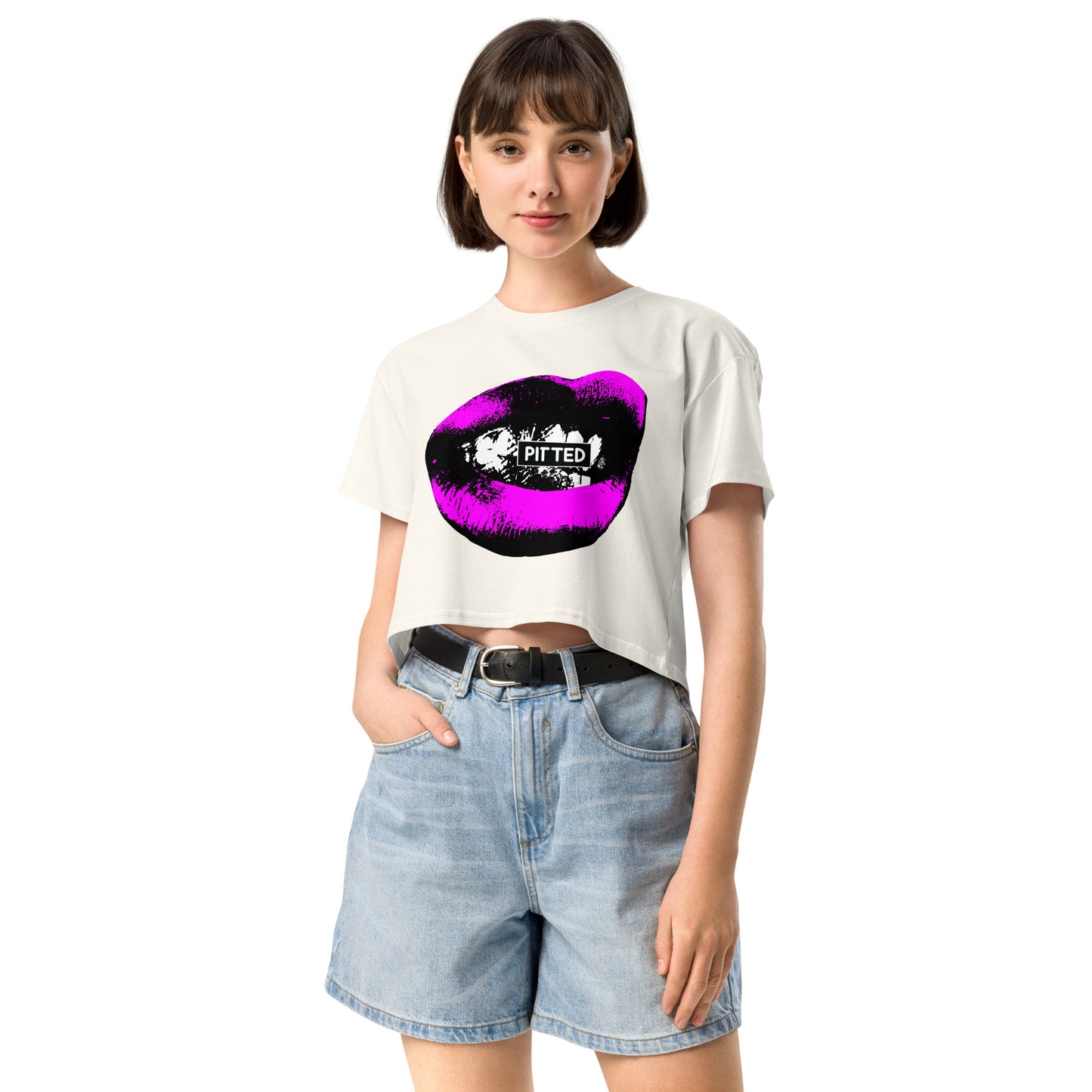 PITTED: Bold and Edgy: Big Purple Lips Graphic Crop Top