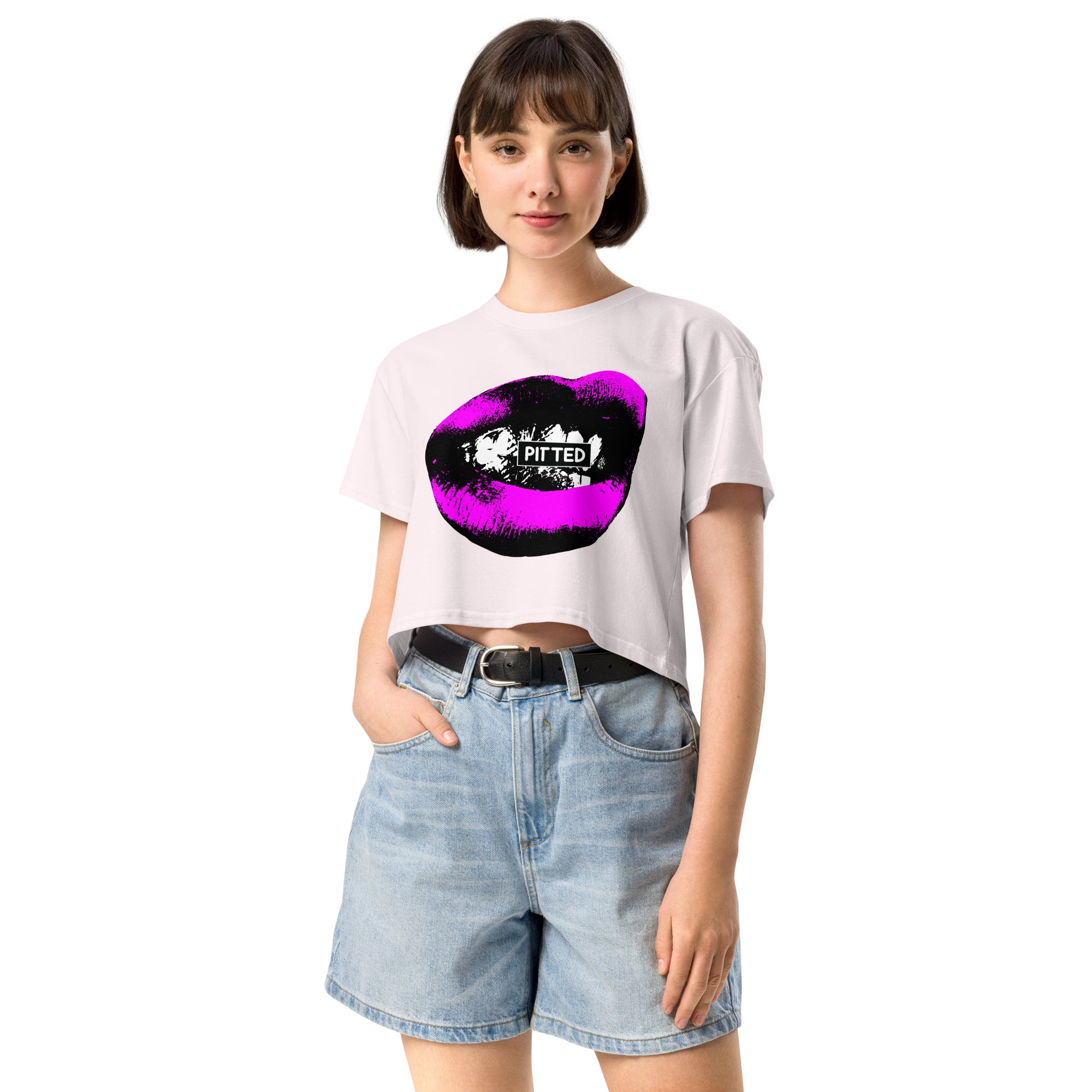 PITTED: Bold and Edgy: Big Purple Lips Graphic Crop Top