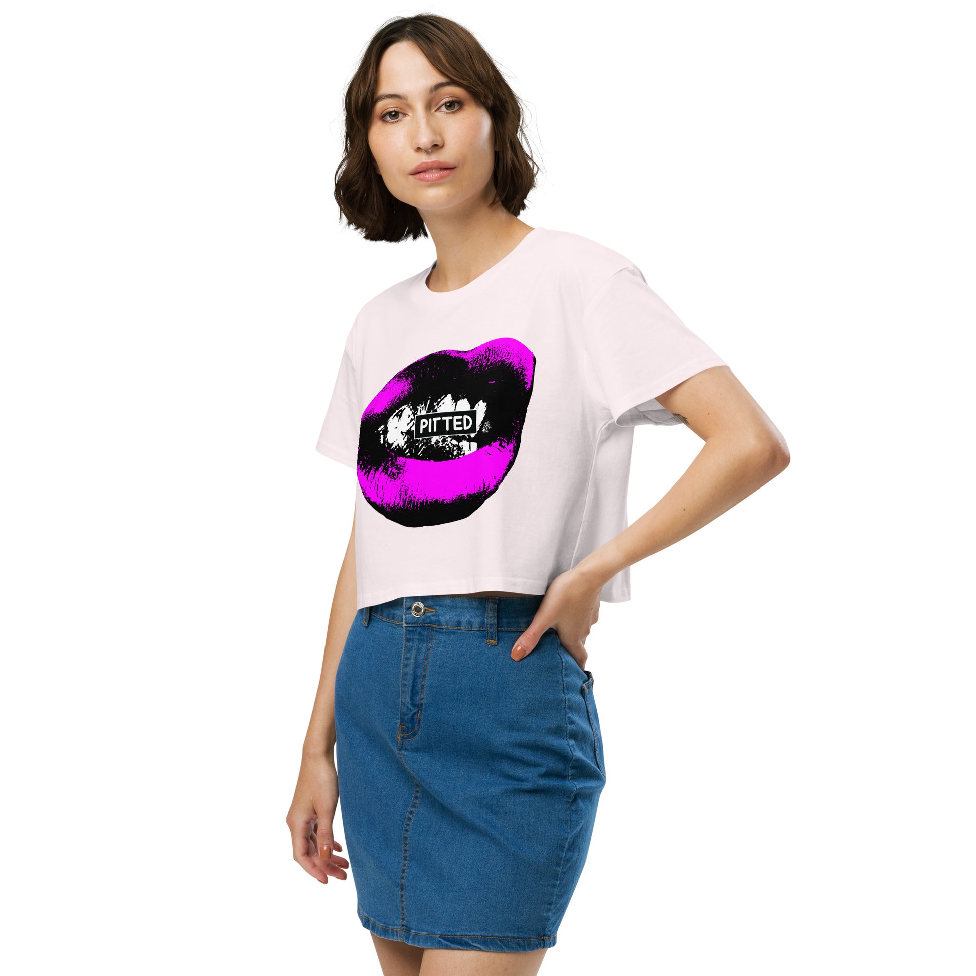 PITTED: Bold and Edgy: Big Purple Lips Graphic Crop Top