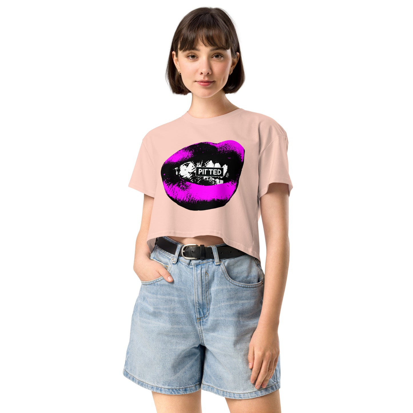 PITTED: Bold and Edgy: Big Purple Lips Graphic Crop Top