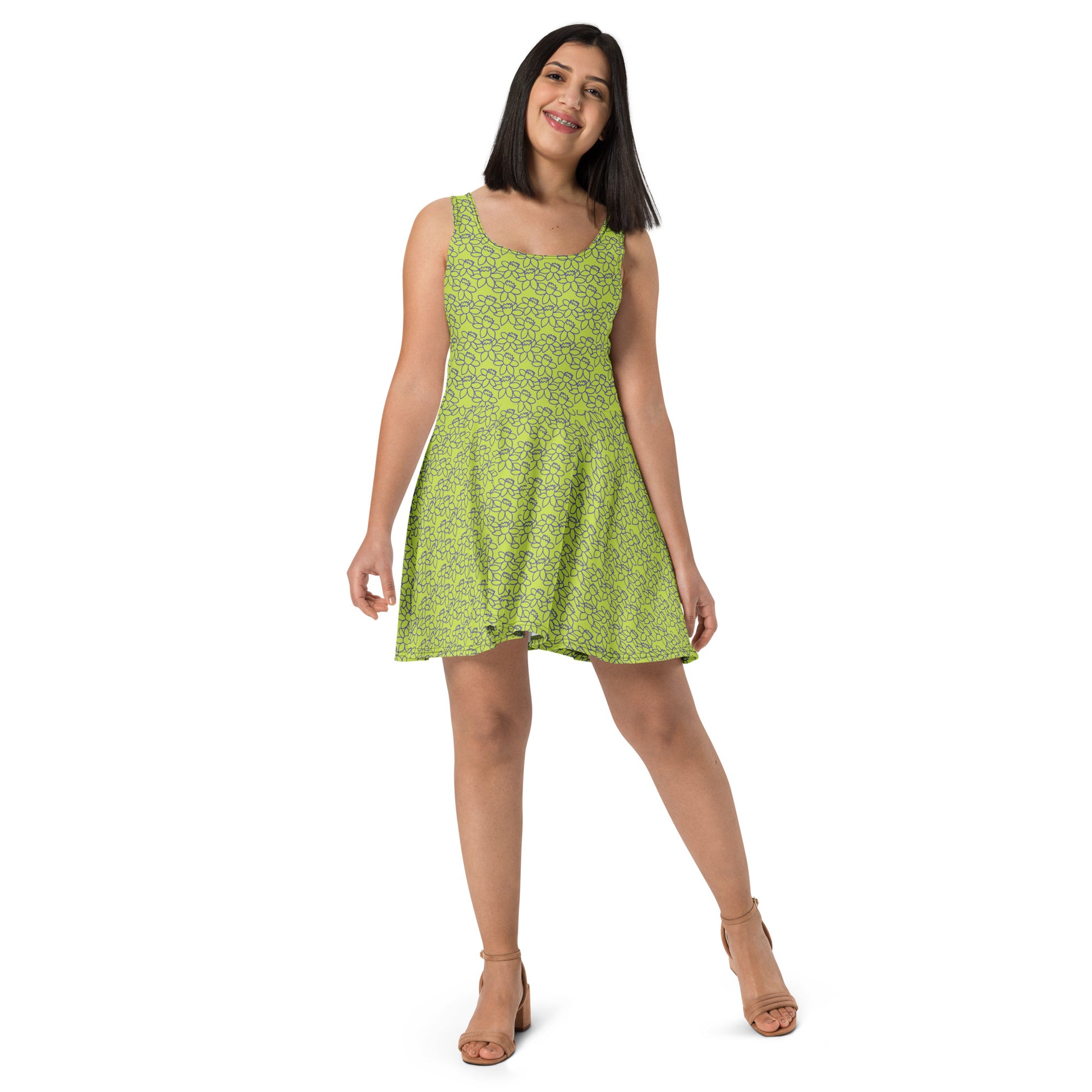 PITTED: Purple Flower Skater Dress: Vibrant & Eco-Friendly Fashion