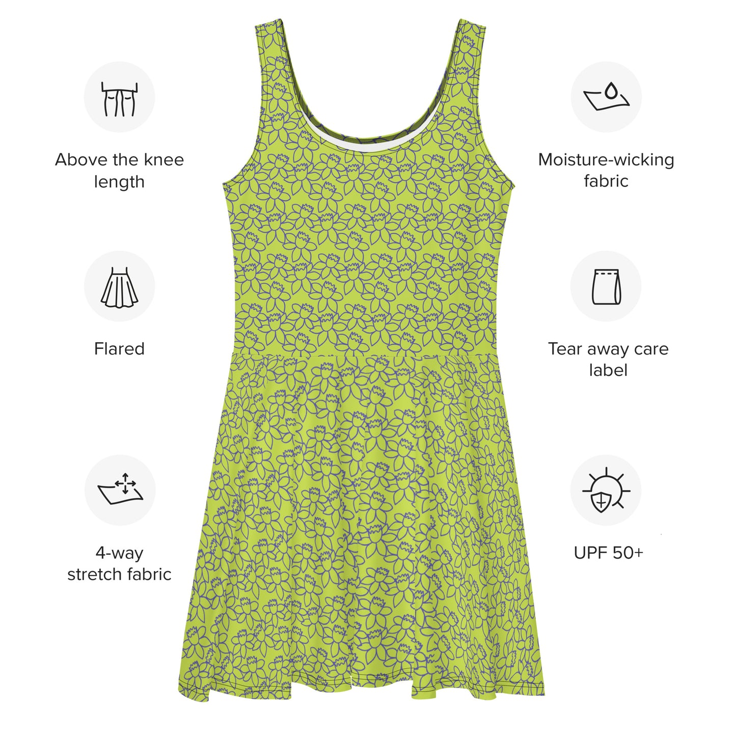 PITTED: Purple Flower Skater Dress: Vibrant & Eco-Friendly Fashion