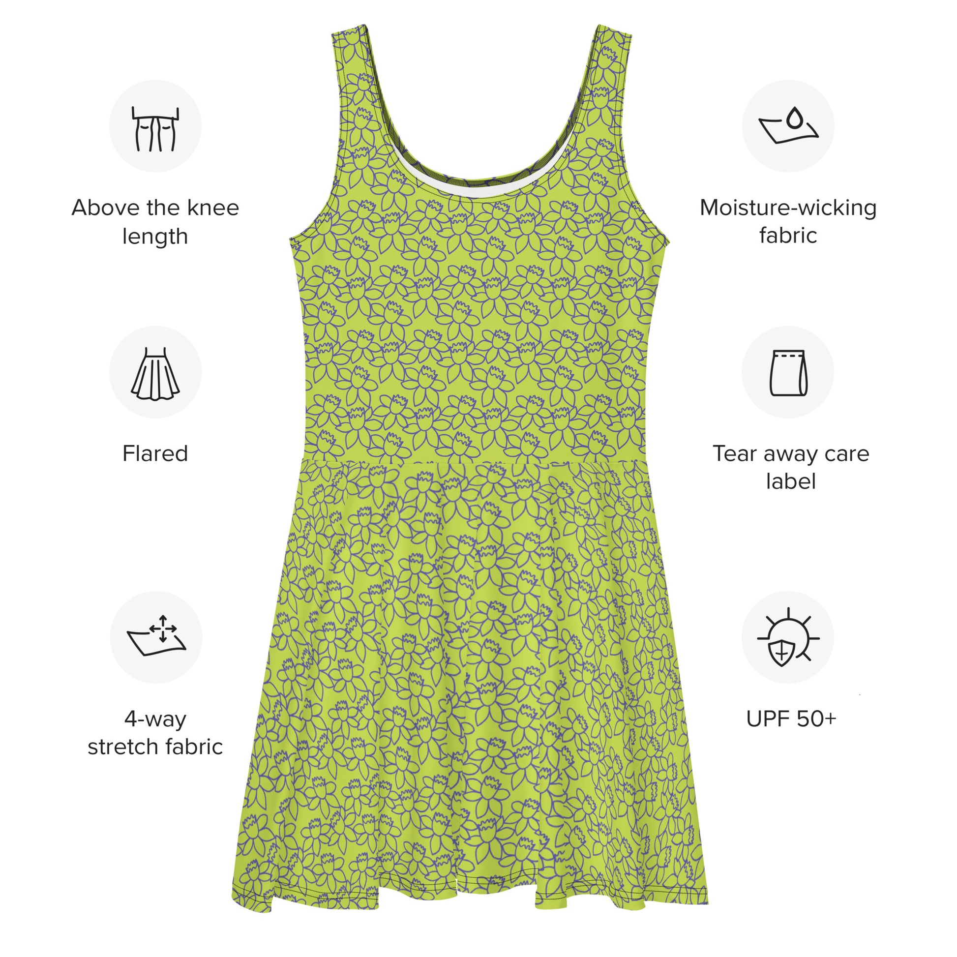 PITTED: Purple Flower Skater Dress: Vibrant & Eco-Friendly Fashion