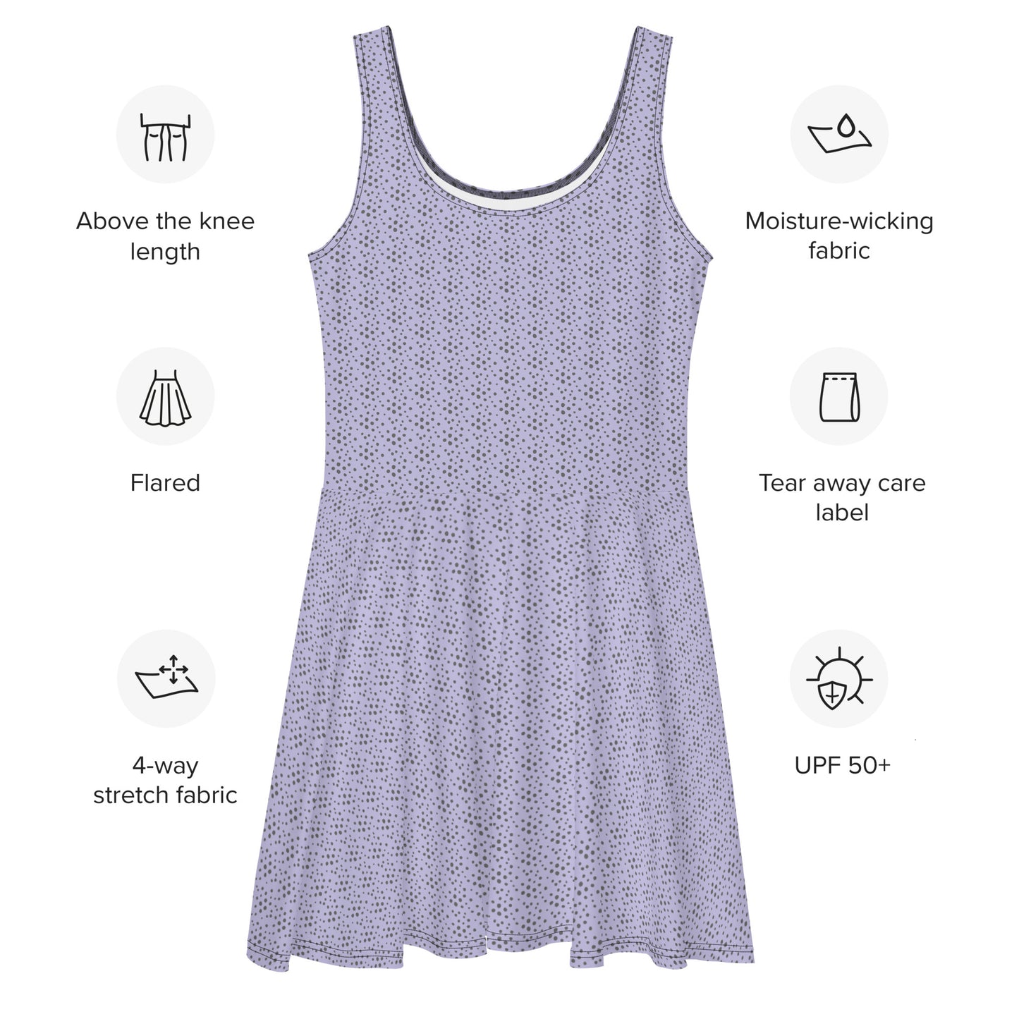 PITTED: Purple Spray Skater Dress, Chic & Eco-Friendly Style