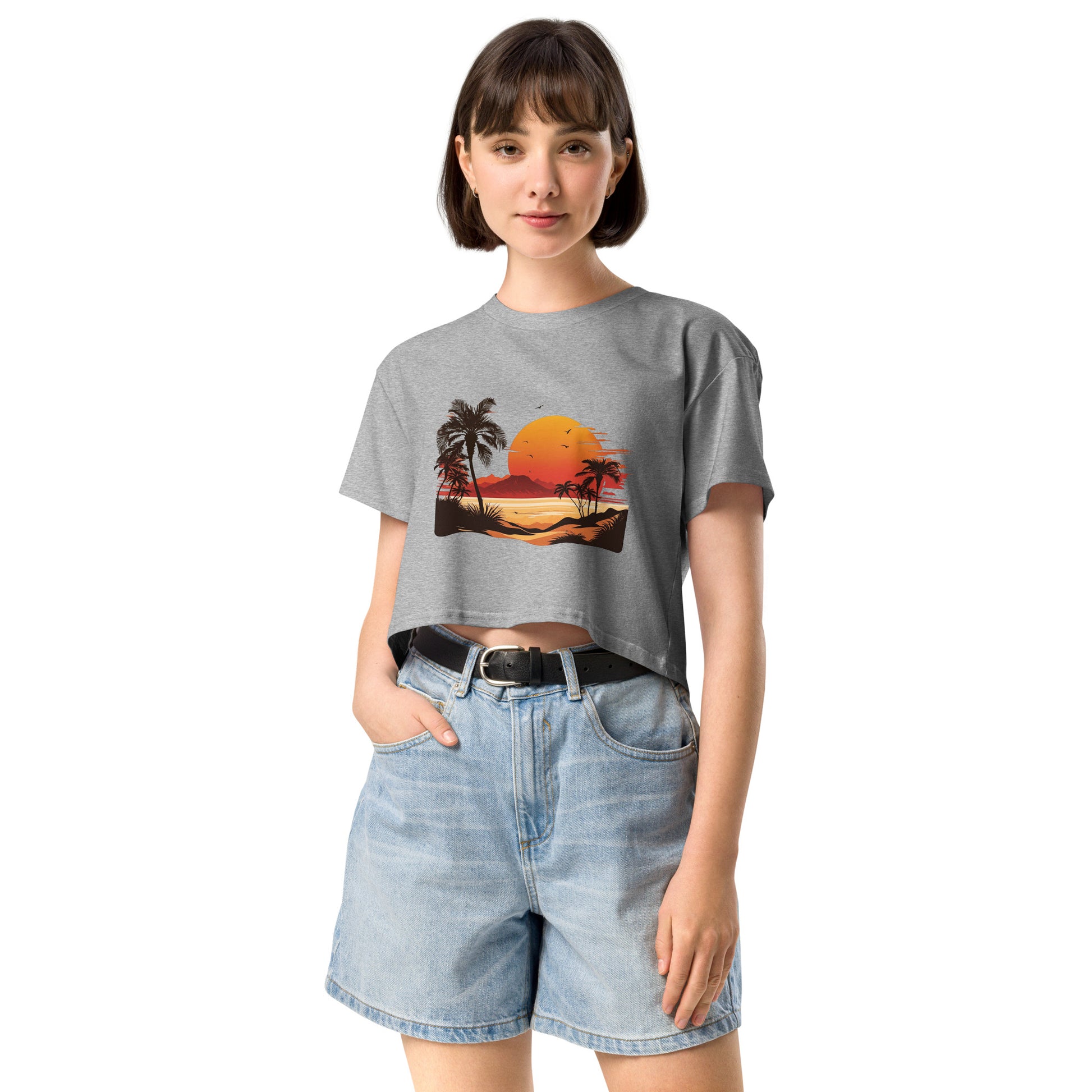 PITTED Sunset Beach Graphic Crop Top – Soft, Stylish, and Sustainable