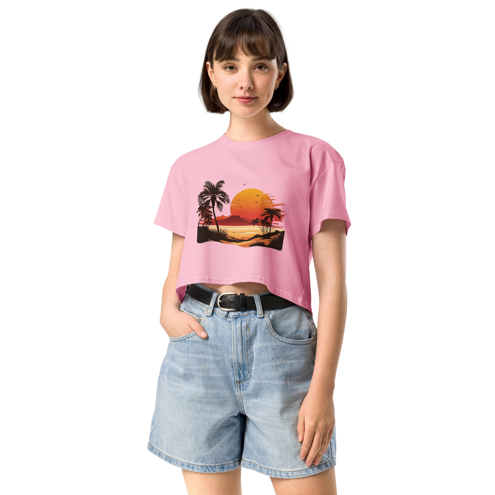 PITTED Sunset Beach Graphic Crop Top – Soft, Stylish, and Sustainable