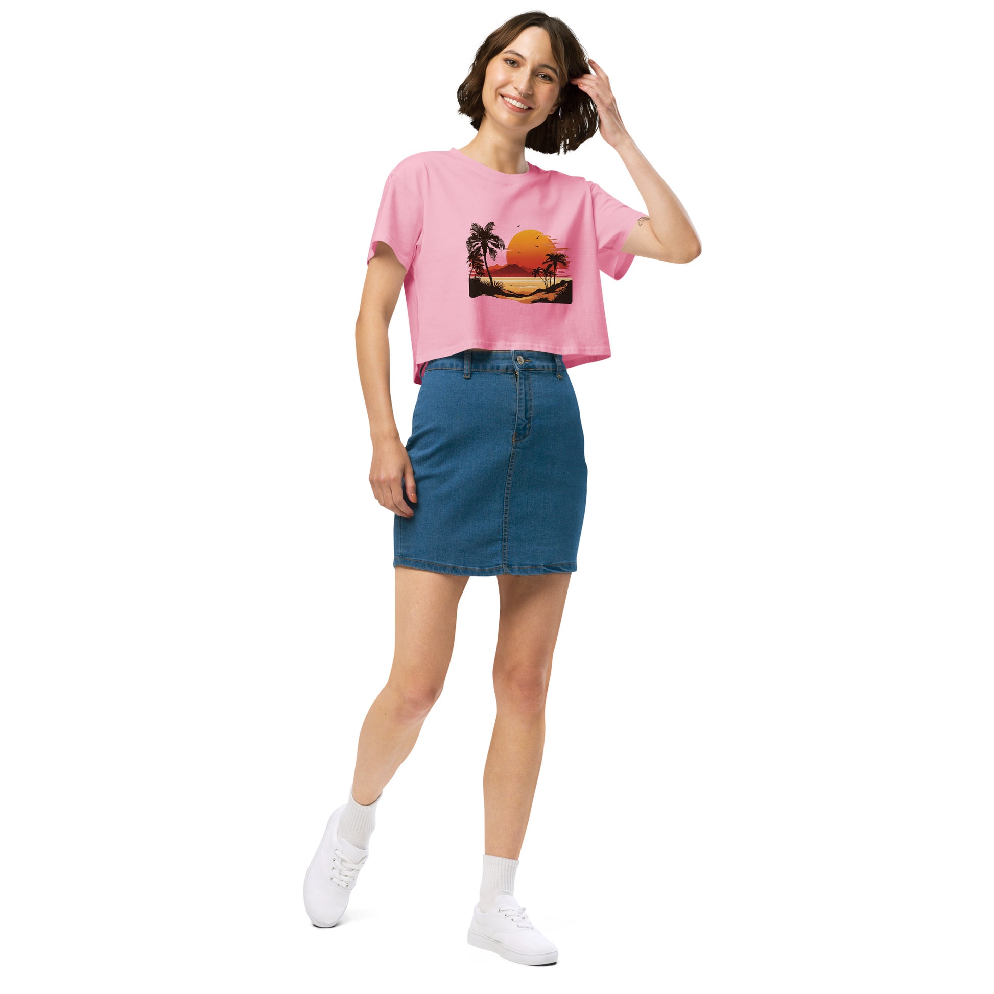 PITTED Sunset Beach Graphic Crop Top – Soft, Stylish, and Sustainable