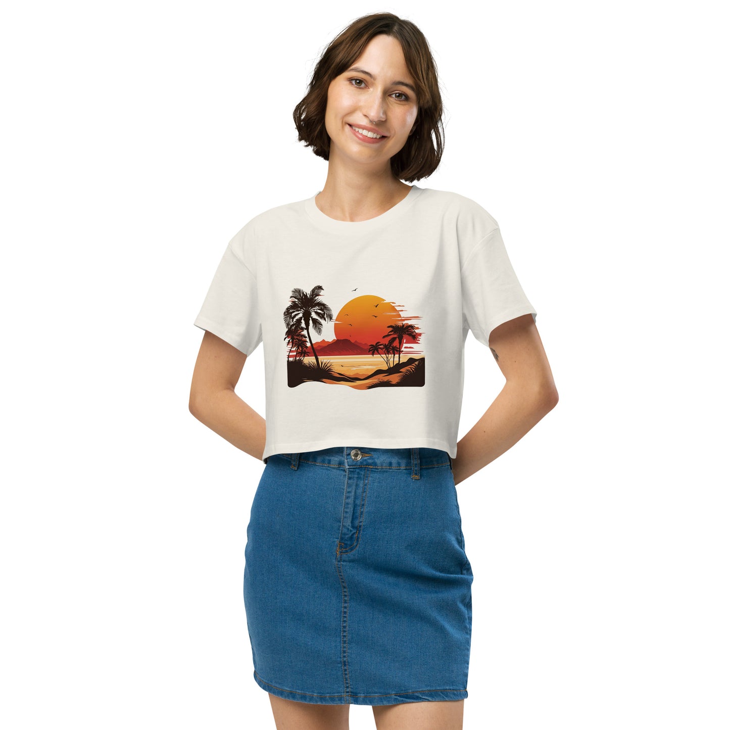 PITTED Sunset Beach Graphic Crop Top – Soft, Stylish, and Sustainable