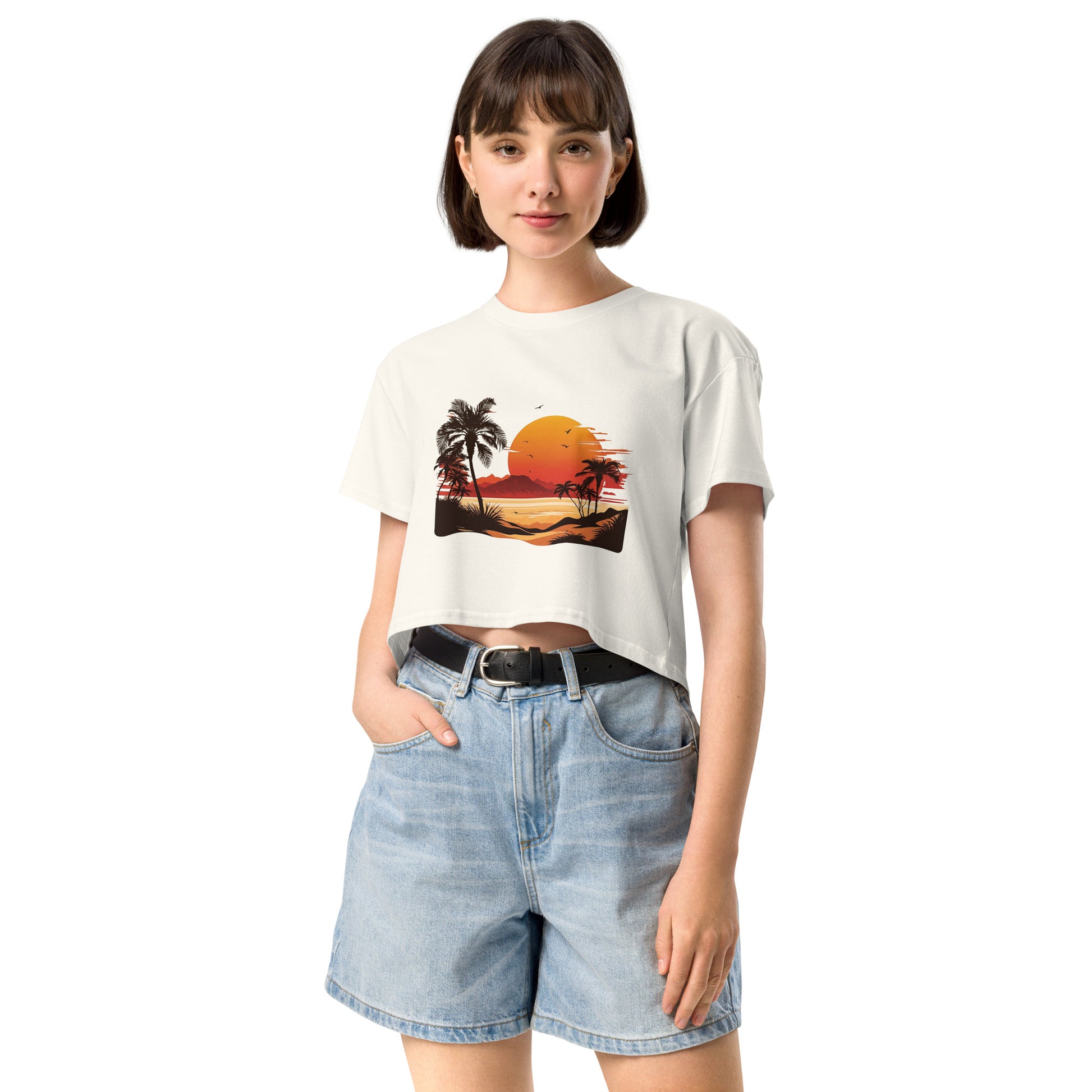 PITTED Sunset Beach Graphic Crop Top – Soft, Stylish, and Sustainable