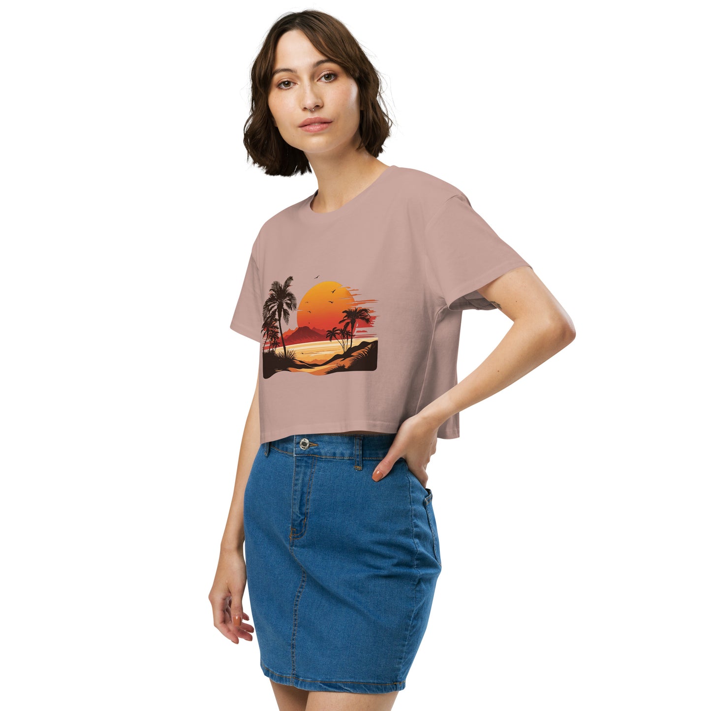 PITTED Sunset Beach Graphic Crop Top – Soft, Stylish, and Sustainable