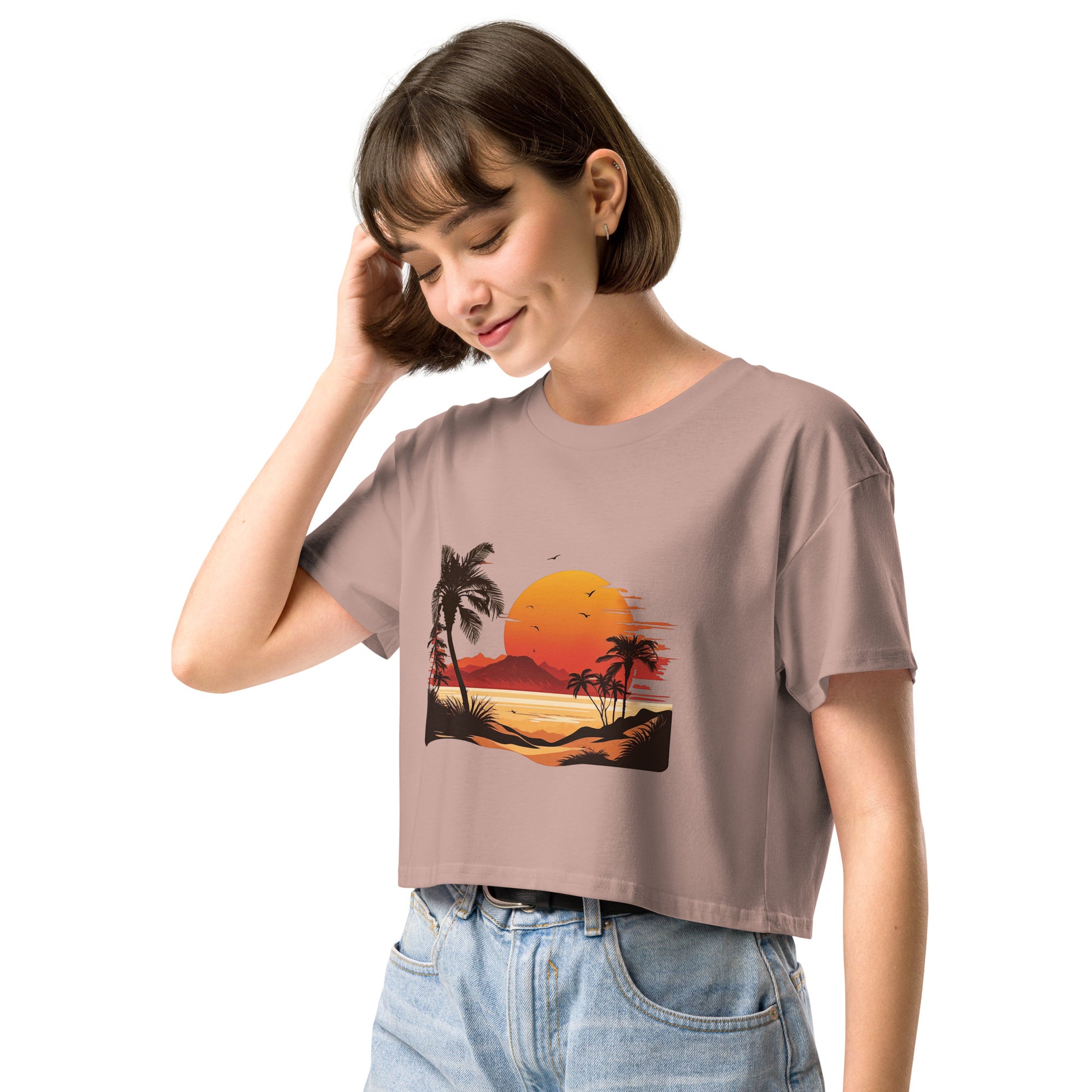 PITTED Sunset Beach Graphic Crop Top – Soft, Stylish, and Sustainable
