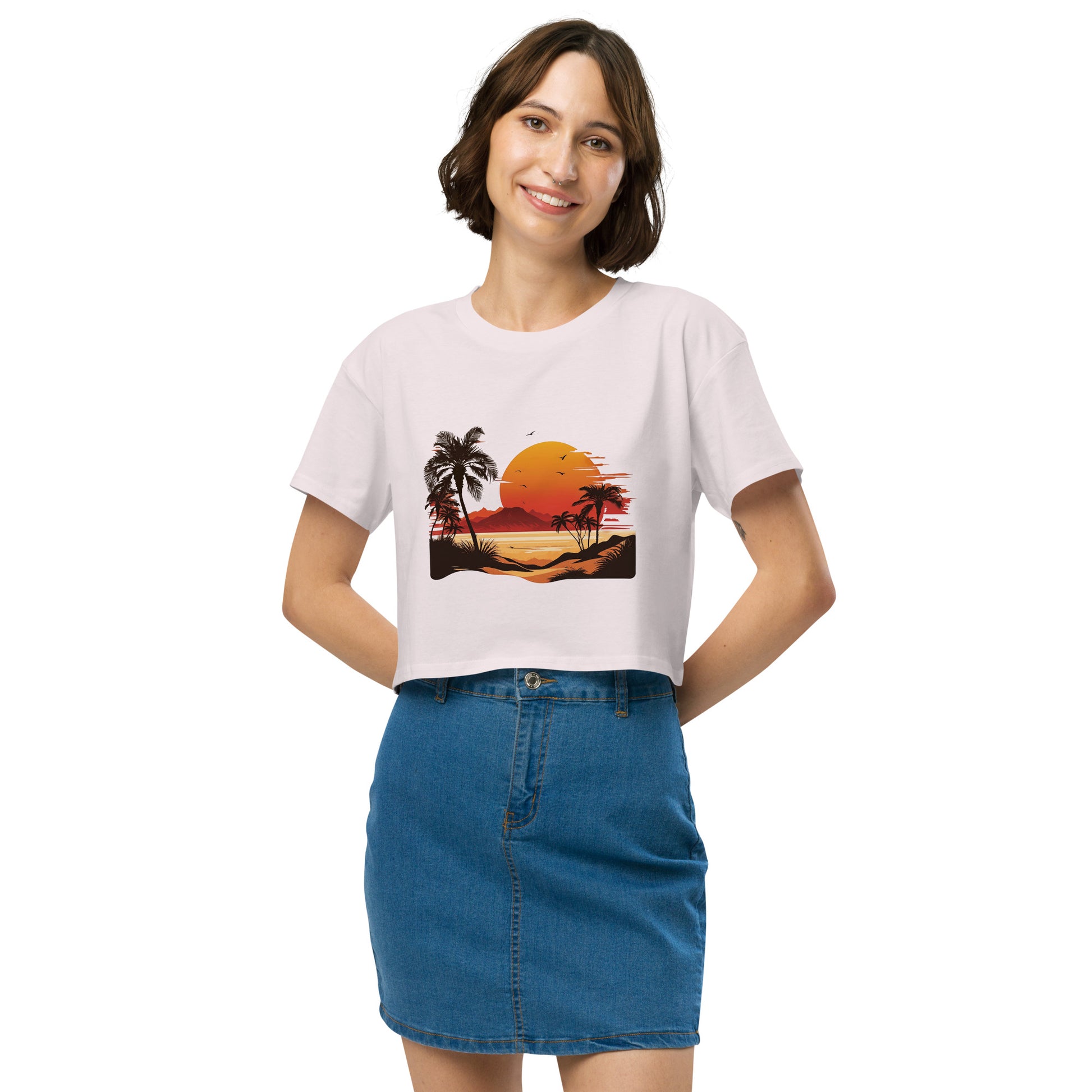 PITTED Sunset Beach Graphic Crop Top – Soft, Stylish, and Sustainable
