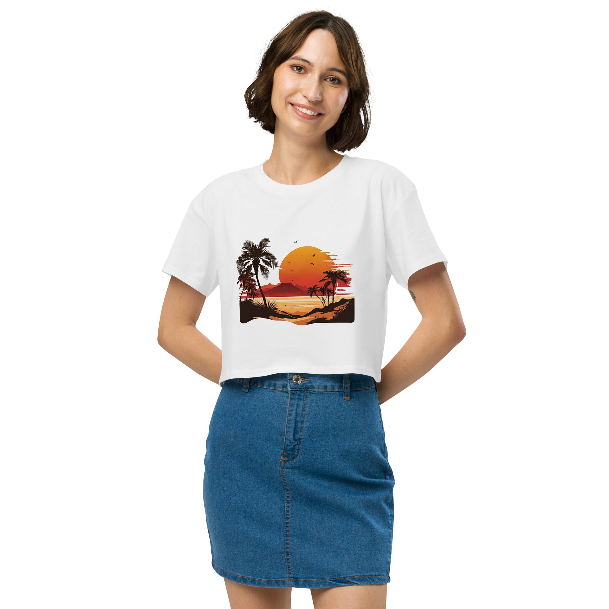 PITTED Sunset Beach Graphic Crop Top – Soft, Stylish, and Sustainable