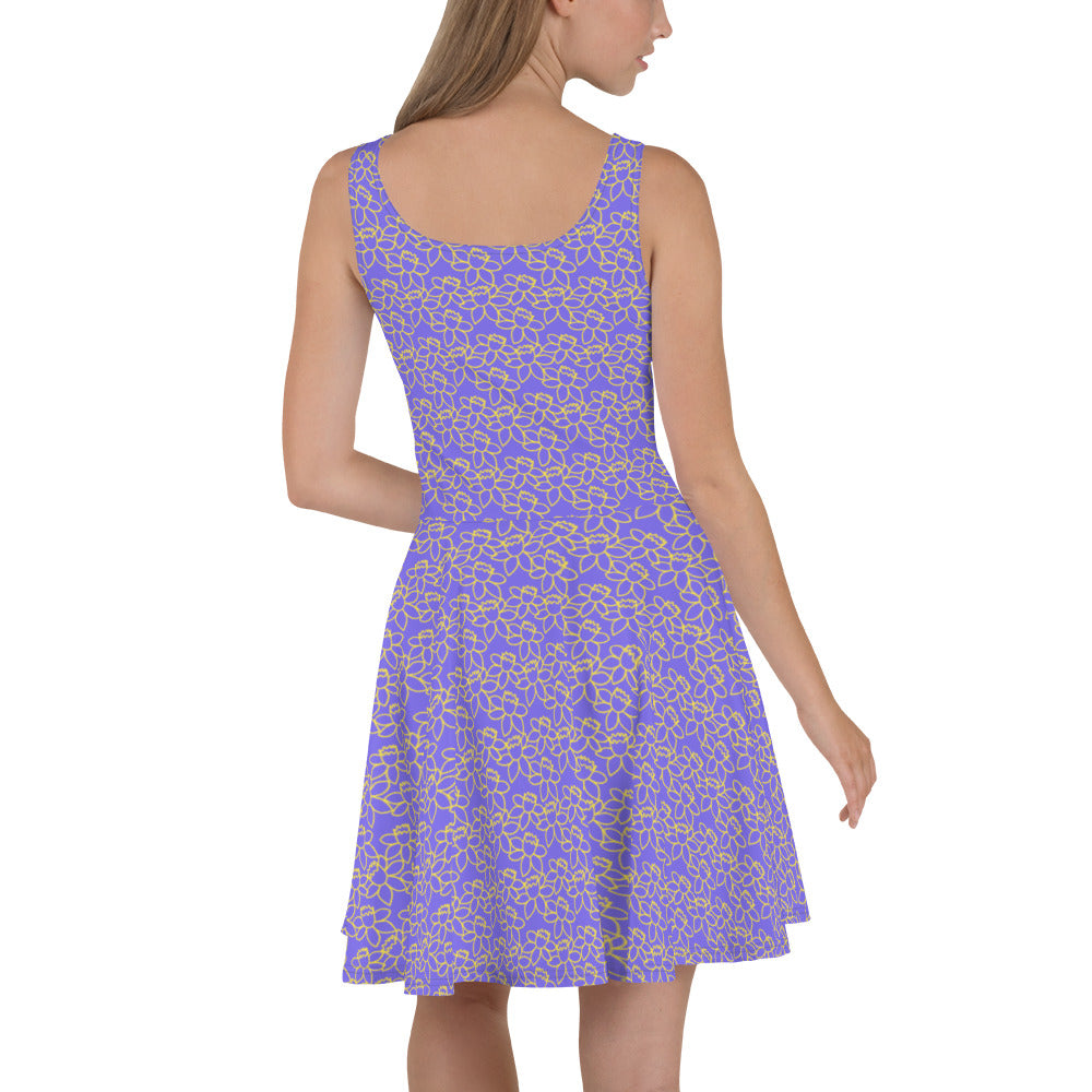 PITTED: Yellow Floral Purple Skater Dress, Vibrant & Unique