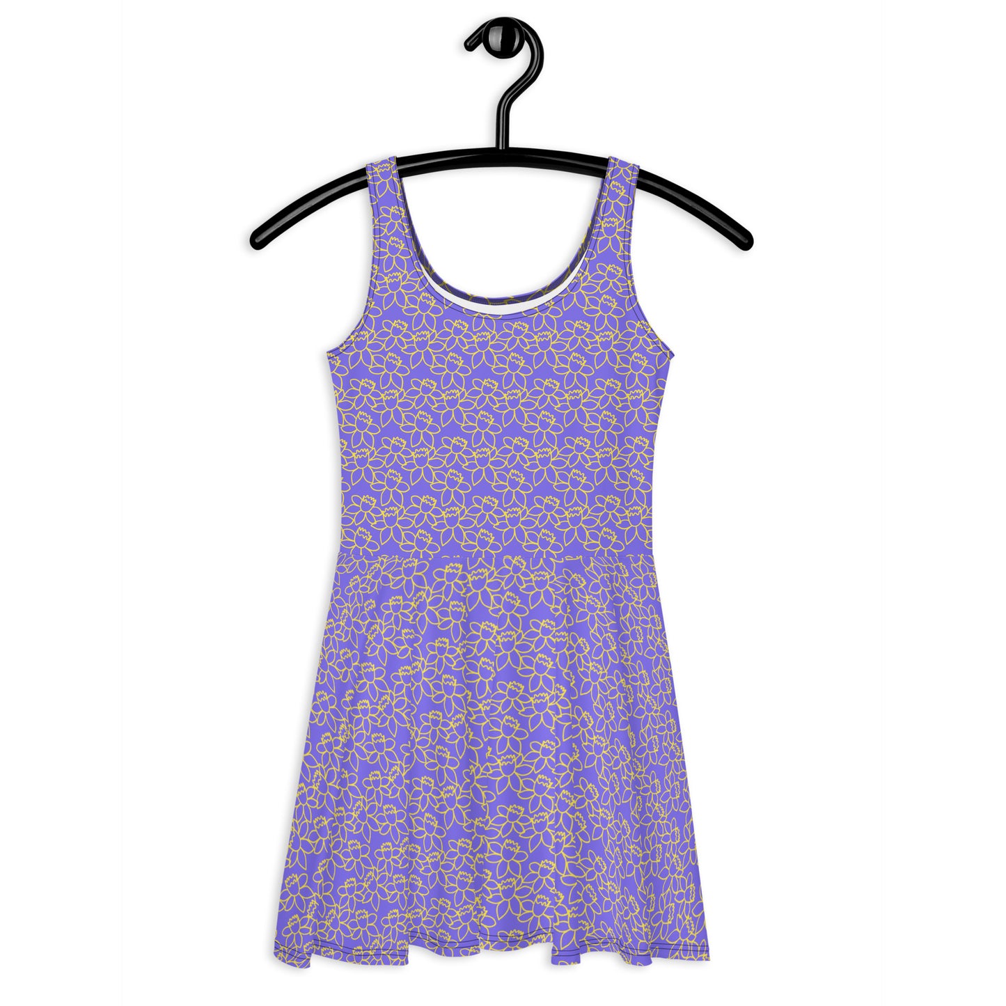 PITTED: Yellow Floral Purple Skater Dress, Vibrant & Unique