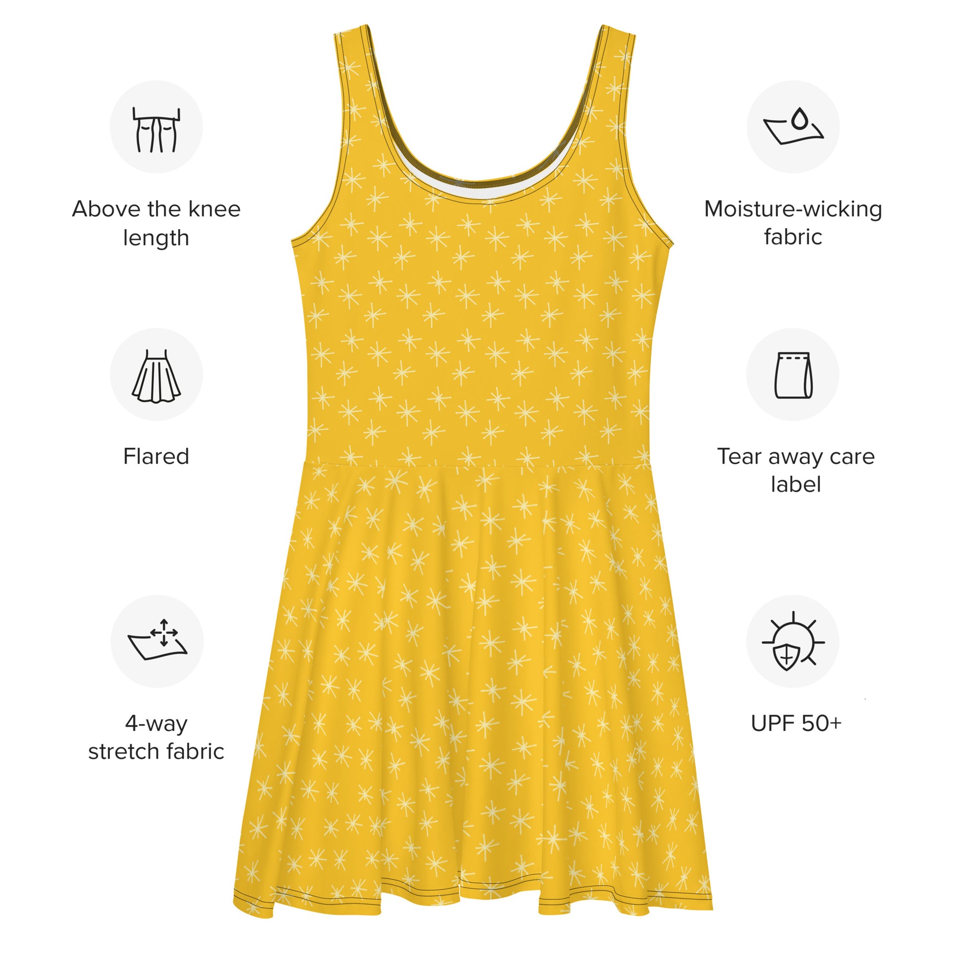 PITTED: Yellow Stars Skater Dress Vibrant & Elegant Fashion
