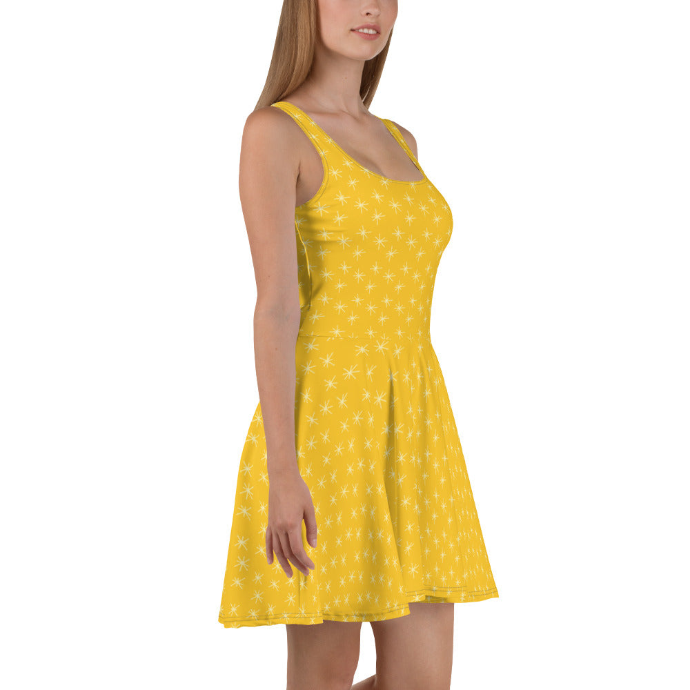 PITTED: Yellow Stars Skater Dress Vibrant & Elegant Fashion
