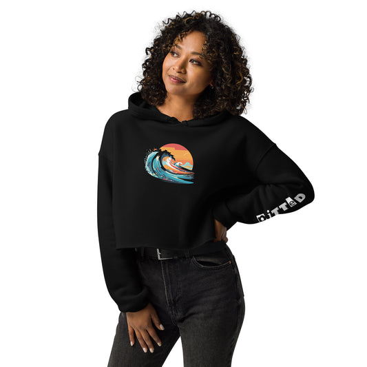 Stylish Sunset Wave Women's Crop Hoodie - PITTED