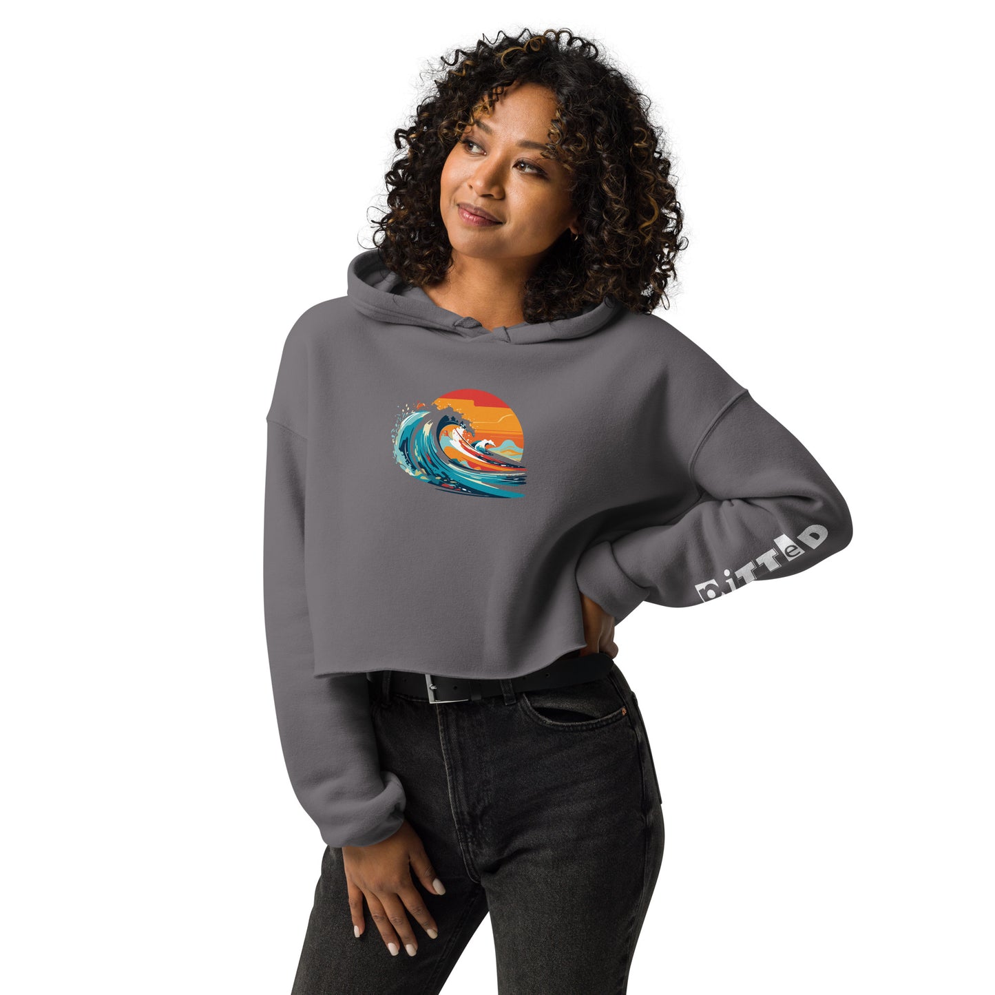 Stylish Sunset Wave Women's Crop Hoodie - PITTED