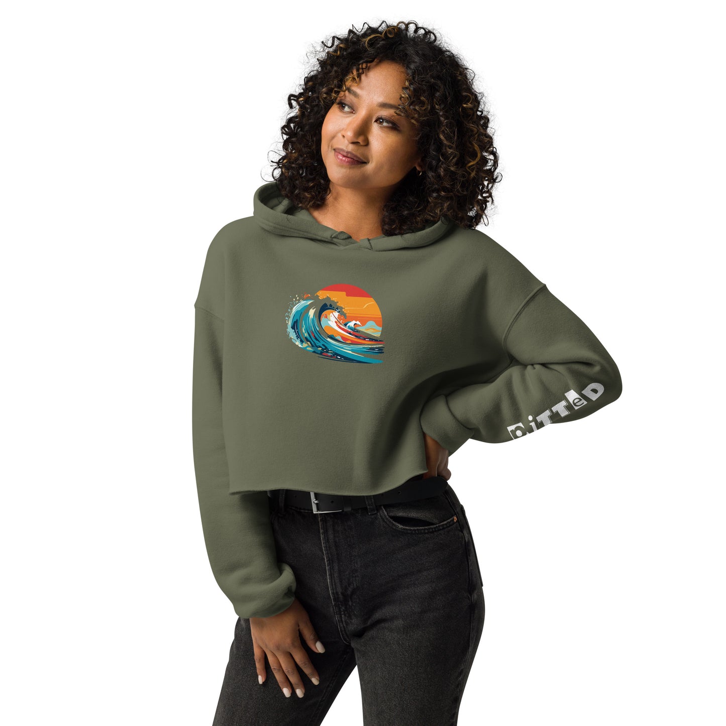 Stylish Sunset Wave Women's Crop Hoodie - PITTED