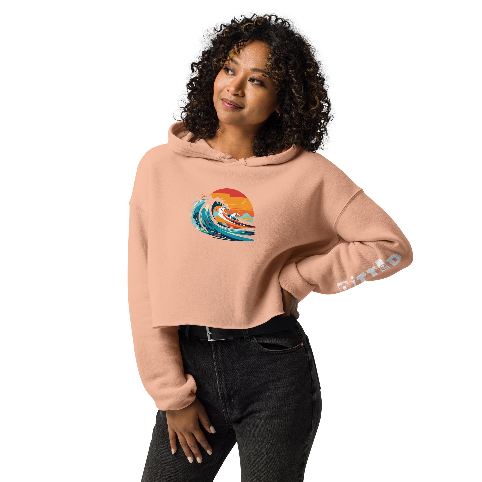 Stylish Sunset Wave Women's Crop Hoodie - PITTED