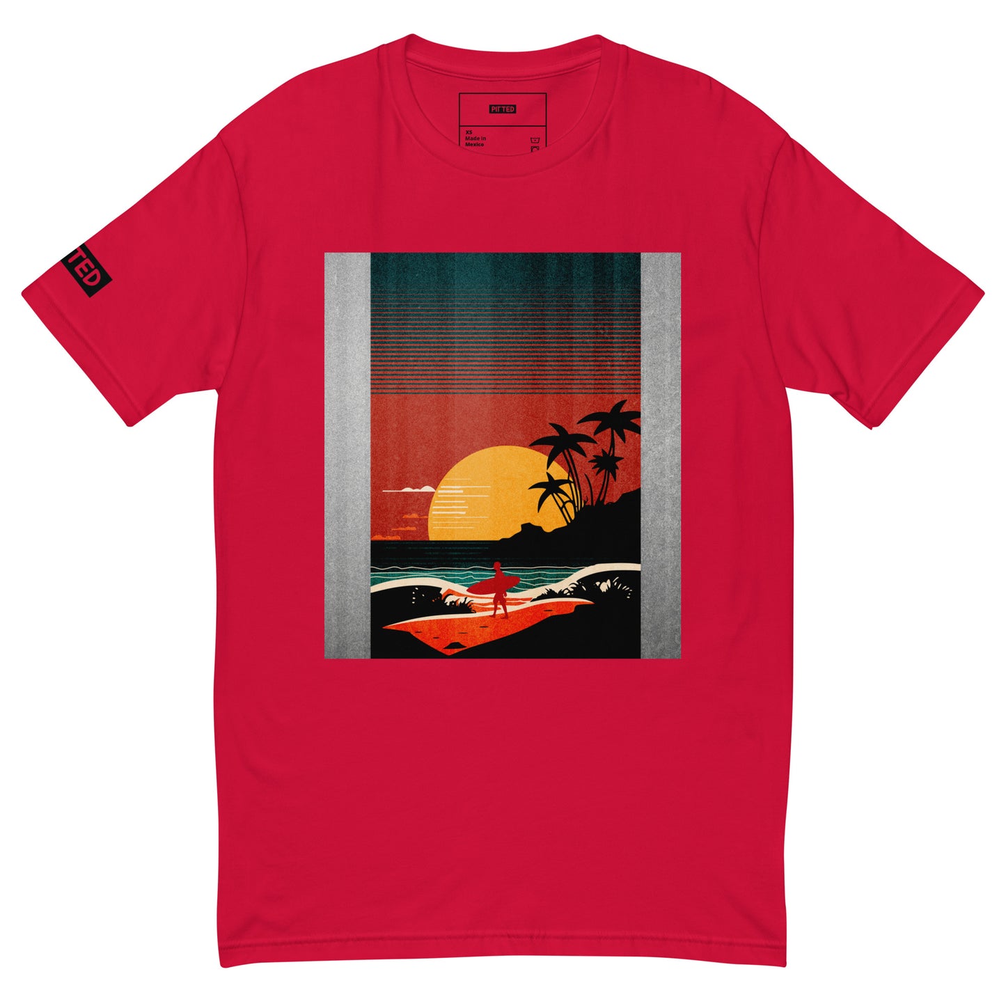 Ride the Last Wave with PITTED Men's Graphic T-shirt Red